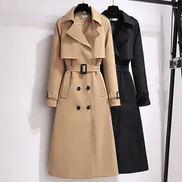 Trenchs de femmes manteaux d'hiver long manteau femmes col rabattu élégant ceintures à double boutonnage surdimensionné femme coupe-vent