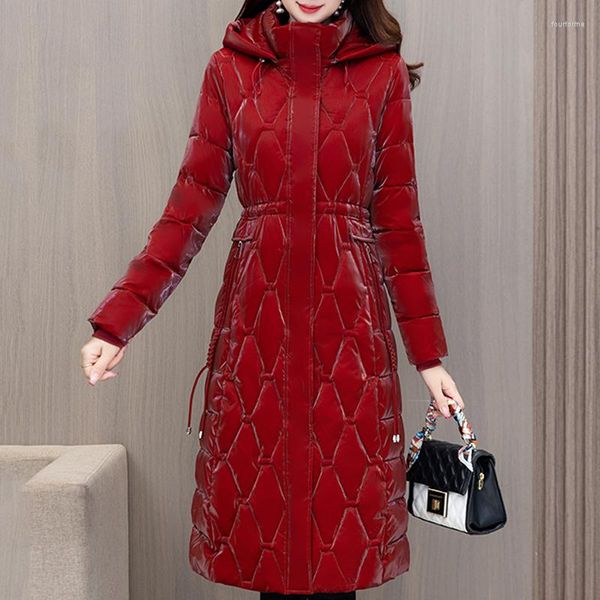 Trenchs de femmes manteaux d'hiver longs parkas pour femmes pardessus 2023 mode épais coton chaud rembourré femme style coréen vestes à capuche