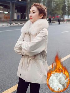 Trenchs de femmes manteaux d'hiver lâche mi-longueur coupe-vent parkas décontracté polaire doublé épais peluche velours chaud coréen femmes cordon de neige