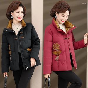 Caítas de zanjas para mujeres Invierno Jacket Mother de mediana edad Women Parkas Bordado retro Bordado Overcoat Femme Cazón de algodón grueso tibio