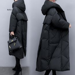 Trenchs pour femmes hiver surdimensionné chaud manteau en duvet de canard femme x-long veste à capuche Style cocon épais Parkas