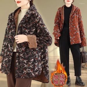 Trenchs pour femmes Manteaux d'hiver surdimensionné Floral Veste à capuche coréenne Polaire Coupe ample Chaud Épaissi à la mode Rétro Casual Coton Manteau Z2509