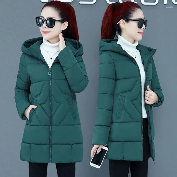 Gabardinas De Mujer Parkas De Invierno Color Sólido Cálido Chaqueta Acolchada De Algodón Grueso Mujeres Casual Abrigo Con Capucha De Longitud Media Ropa De Abrigo Suelta