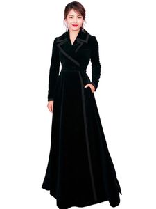 Abrigos de trinchera para mujer Diseñador de pasarela de invierno Mujeres Vintage Collar con muescas Abrigo Terciopelo negro Maxi Abrigo Grueso Bolsillo cálido Abrigo largo Trench Outwear 231026