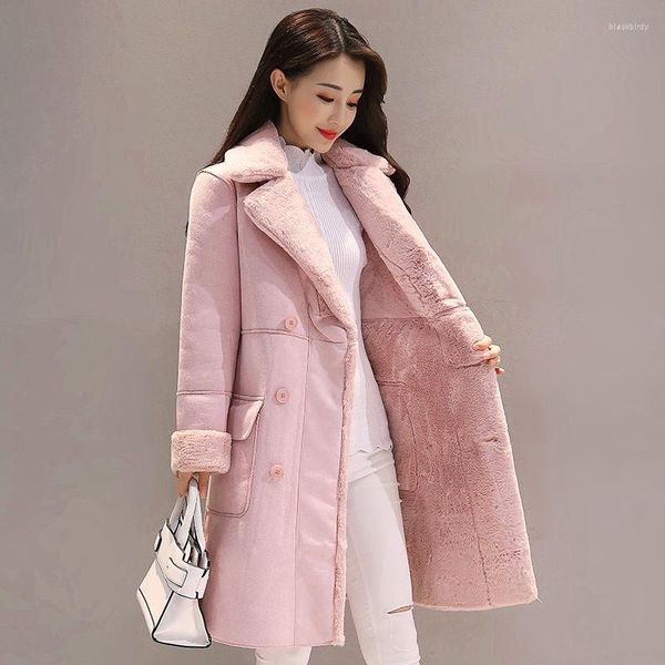 Trenchs pour femmes hiver en peau de mouton Faux daim cuir vestes femme manteau ample moyen Long agneaux laine veste femmes