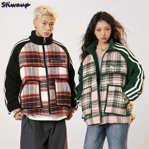 Les trenchs de trenchs pour femmes vestes courtes à court pour femmes 2024 Vintage Plaid Parka couple correspondant à la veste de la veste