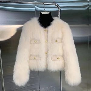 Trenchs de femmes hiver court fausse fourrure herbe veste manteau femme cotday peluche épais chaud streetwear 2024