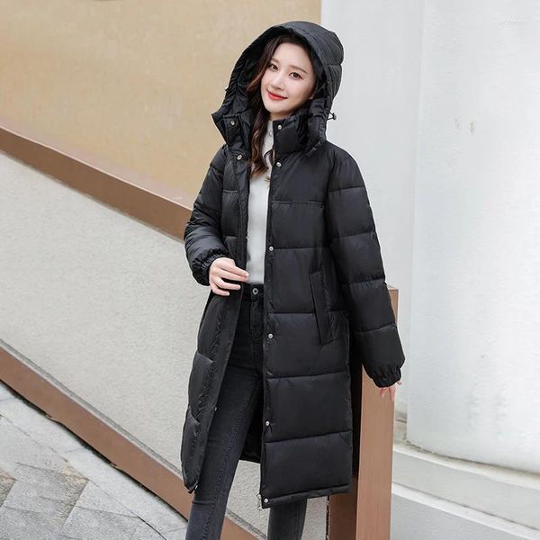 Trenchs de femmes Manteaux d'hiver Solide Long Down Jacket Manteau Casual Femmes Parka à capuche Vêtements 2023 Femelle Épaissi Chaud Neige Vêtements d'extérieur