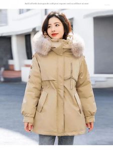 Dames Trenchcoats Winter Effen Losse Jas met Trekkoord 2023 Dames Grote Maat Parka Kleding Capuchon Bontkraag Dik Warm Dons Katoen Lang