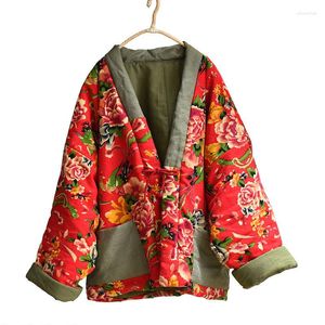 Trenchs pour femmes hiver chaud Kimono femme épaissir Style chinois Baggy survêtement Vintage coton lin rembourré lâche impression pardessus