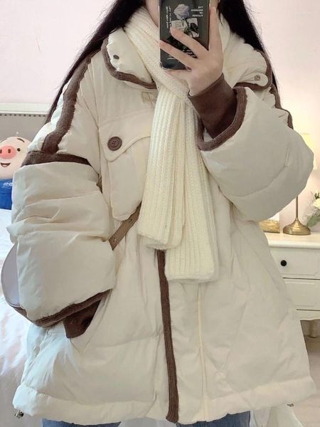 Trench Coats Whiter White Vintage Coréen Fashion Parkas Femme Pocket Femme Design décontracté en moucle Loose Female Longue manche Chic Chic