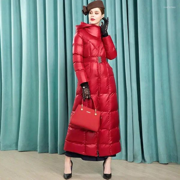 Trenchs de femmes manteaux d'hiver vin rouge manteau rembourré de coton pour femmes bureau dames élégante longue mince capuche ceinture rembourrée veste grande taille