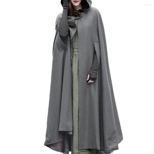 Damesgeul Lagen Winter Vrouwen knop Open voorste vest overjas overjas capuchonse jas oversized retro onregelmatige lange poncho cape cloak 2022