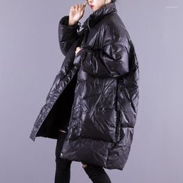 Trenchs pour femmes hiver femmes épaissir chaud longue veste décontracté femme coupe ample col montant fermeture éclair poche manteau neige Outwear Casaco