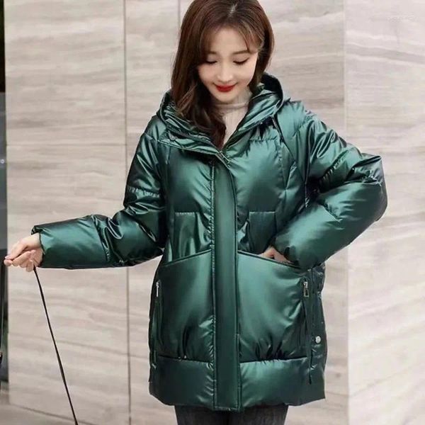 Trenchs de femmes Manteaux d'hiver Femmes Manteau Bright Face Wash Down Veste en coton Vestes matelassées chaudes Femme à capuche Parker Overcoat Vêtements 5XL