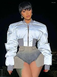Trenchs de femmes Wishyear Chic Tunique réfléchissante Taille Hiver Garder au chaud Parkas Vestes pour femmes Night Club Tenues Streetwear Tops
