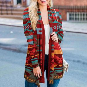 Damesgeul Lagen vrouw Cardigan herfst winterkleding westelijke etnische print azteek geometrische gebreide vintage trui vrouwelijke bovenkleding tops