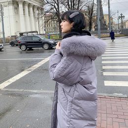 Abrigos de trinchera para mujer Chaqueta de mujer Parkas Abrigo Púrpura Sobre la rodilla Largo Down Invierno Cuello de piel Algodón Veste Femme