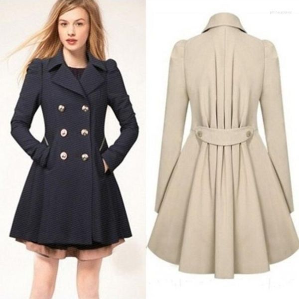 Femmes Trench Coats Femme Costume Col Complet Manches Régulières Longue Droite Manteau Bureau Dames Solide Double Boutonnage Mi-longueur En Plein Air G35