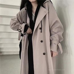 Femmes Trench Coats Femme Coupe-Vent Manteau Noir Rétro Style Britannique Printemps Moyen Long Coréen Preppy 2023 Mode Lâche Femmes Oversize