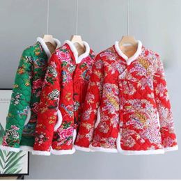 Trenchs de femmes manteaux femme vestes d'hiver chaud style chinois parkas fleurs épais streetwear femmes poche bouton goutte vêtements