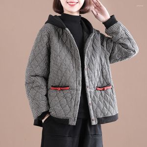 Trench femme manteaux femme Plaid à capuche veste rembourrée automne hiver chaleur Parka rétro mode coréenne en gros haut court