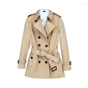 Gabardina para mujer, hermoso abrigo adelgazante corto para primavera y otoño, abrigo elegante clásico de estilo británico con doble botonadura