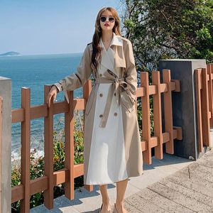 Dames Trench Coats Dames Windscheper Long Spring herfst Koreaanse stikselkleur losse hoogwaardige voeringjacht dubbele borsten dames