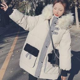 Damesgeuljassen dames winter katoenen kleding 2023 capuchon koreaanse versie neer gevotte jas lang casual dikker bont kraag vrouwelijk