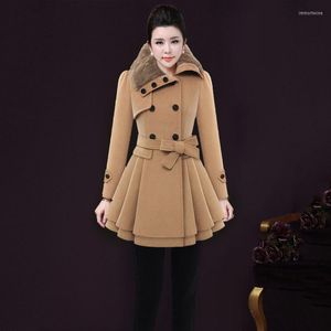 Gabardinas para mujer Abrigo Sherpa de lana largo delgado de invierno para mujer Vestido de manga de cachemira acolchado con doble botonadura 5XL Estilo inglés