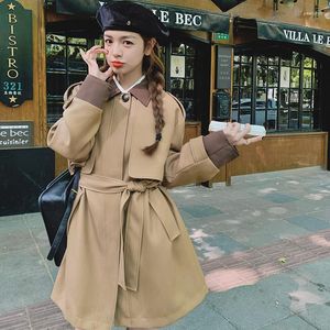 Trenchs Femmes Manteaux Femmes Basic Manteau Printemps Automne Élégant Rétro Ceinturé Lâche Angleterre Style Casual Mi-long Coupe-Vent Veste Pardessus