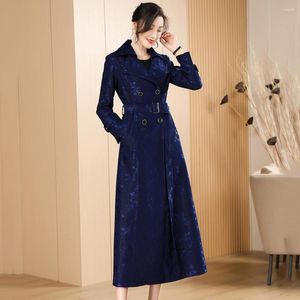 Dames Trenchcoats Dames Elegant Marineblauw Lange Jas Lente Herfst Mode Prachtige pakkraag Dubbele rij knopen Slanke overjas