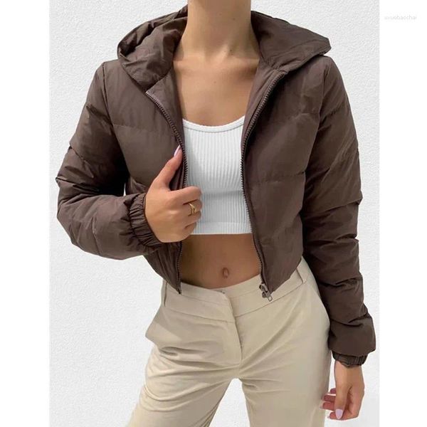 Trenchs de femmes manteaux femmes est coton rembourré veste marron noir automne hiver à capuche manteau court zip Parkas chaud mode dames