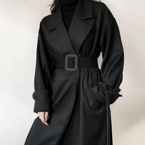 Dames Trench Coats Women Fashion Long Wind Breakers Autumn Loose Fit British Style Chic Black Coat Streetwear Office Lady Belt Outerwear