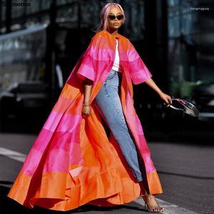 Trenchs femme mode femme rayé grande balançoire Maxi longues couvertures 1/2 manches printemps été Streetwear x-long manteau