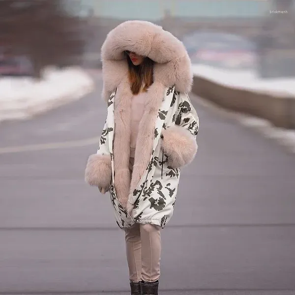 Abrigos de trinchera para mujer Mujeres Cuello de imitación Parkas de lana ártica Chaquetas de camuflaje largas Ropa de invierno Abrigo con capucha casual femenino