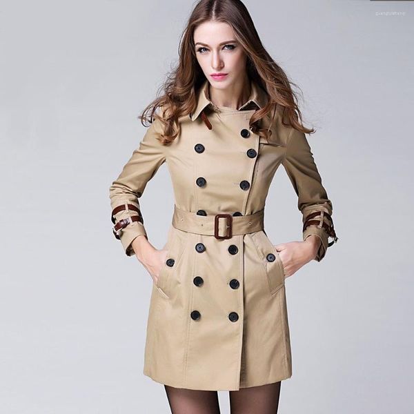 Capas de zanja para mujeres Abrigo femenino Femenino Long Style Elegant Elegant Coat/Dise￱ador Belte de doble pecho/ropa exterior Caki