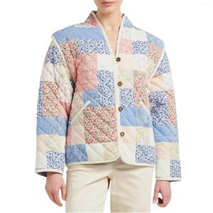 Trenchs de femmes manteaux femmes imprimé floral vestes matelassées coton à boutonnage simple manteau léger veste rembourrée dames vêtements d'extérieur avec