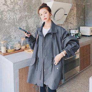 Femmes Trench-Coats Femmes Veste 2023 Printemps Zipper Cordon Taille Lâche Casual Streetwear Hip Hop Style Coréen Manteau Coupe-Vent 2601