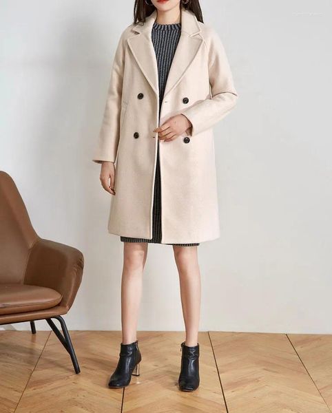 Trenchs de femmes Femmes Veste Femme Manteau de laine Beige et noir Lâche Manches longues Épais Vêtements d'extérieur Dames Pardessus Printemps 2024 Automne