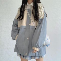 Dames Trench Coats Women Kawaii Vintage Oversized Basic Patchwork University Overcoat 2023 Harajuku Jackets Girls Koreaanse mode Lente