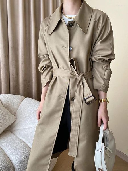 Gabardinas de mujer Abrigos Mujeres Khaki Cinturón Tamaño grande Elegante Solapa Manga larga Ajuste suelto Cortavientos Moda Primavera Otoño O586