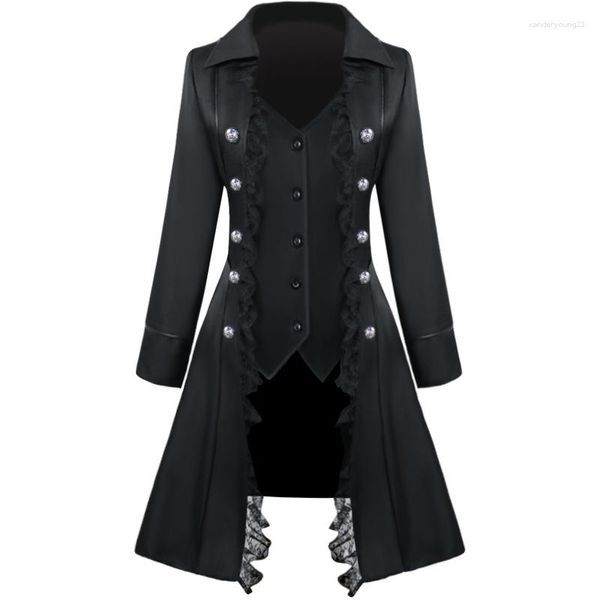 Trenchs de femmes Femmes Dentelle Renaissance Steampunk Veste Corset Médiéval Halloween Costumes Gothique Victorien Pirate Bouton Tailcoat