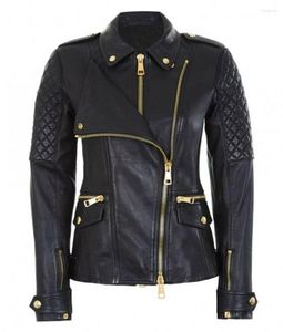 Trenchs pour femmes Veste en cuir pour femme Noir Biker Moto Pure Lambskin Custom Fit Coat Motorcycle