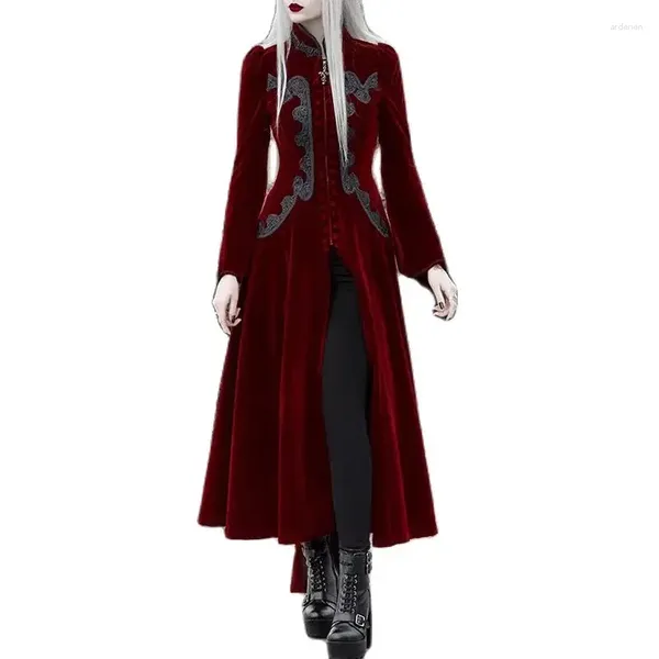 Abrigos de trinchera para mujer Mujeres de manga larga Terciopelo Chaqueta de cola Vestido gótico vintage Otoño Vampiro Ropa exterior Traje de cosplay medieval