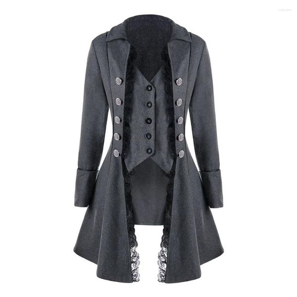 Trenchs Femmes Femmes Costume Victorien Médiéval Gothique Steampunk Manteau VD3591 Triple Poitrine Irrégulière Noir Rouge Vintage Outfit