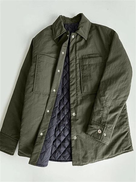 Abrigos de trinchera para mujer Mujeres Camisa verde militar Abrigo Otoño Invierno Calor Múltiples bolsillos Ajuste suelto Señoras Chaqueta Parkas de un solo pecho