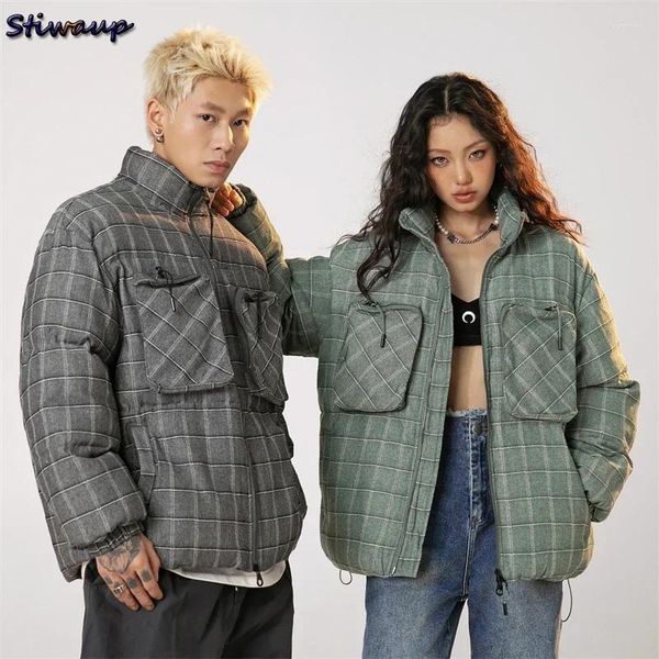 Trenchs de Femmes Femmes Oversize Veste de ski d'hiver Hommes Plaid Court Down Vestes Homme 2024 Parka Unisexe Plus Taille