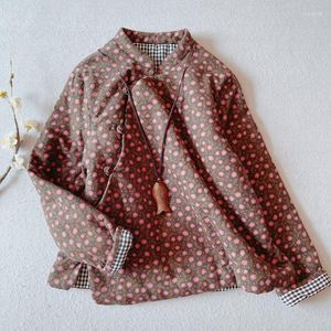 Femmes Trench Coats Femmes Parkas Imprimer Dots 2023 Hiver Chinois Vêtements Coton-rembourré Chaud Cardigan Casual Épais Femme