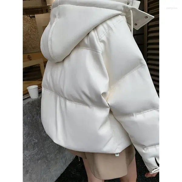Abrigos de trinchera para mujer Mujeres Parkas Color Sólido Chaqueta de algodón corta PU Cuero Pan blanco Ropa con capucha Mujer 2023